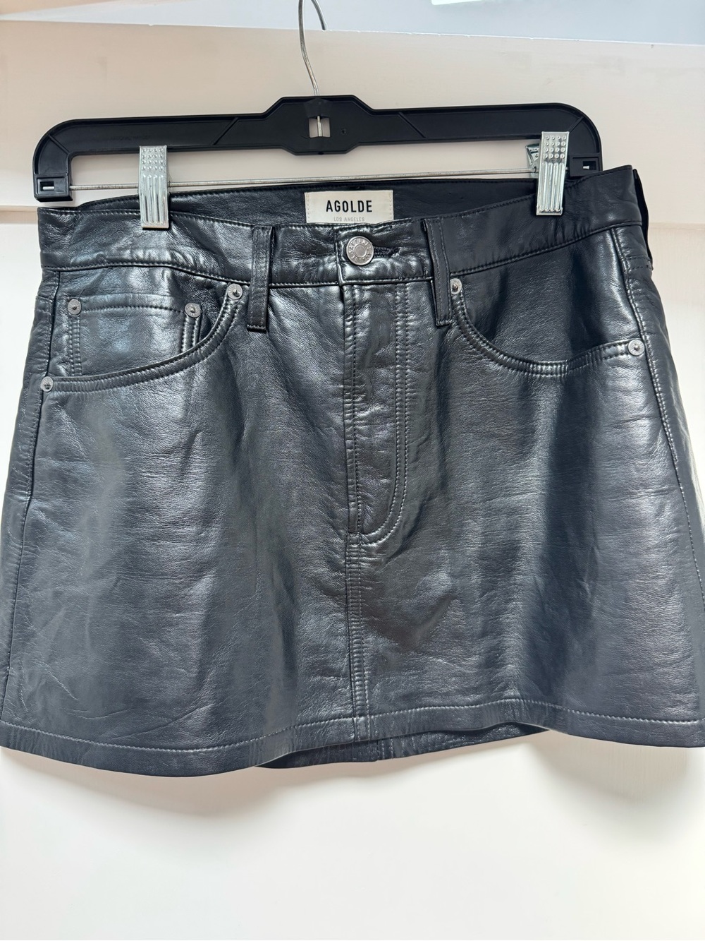 AGOLDE Black Leather Mini Skirt